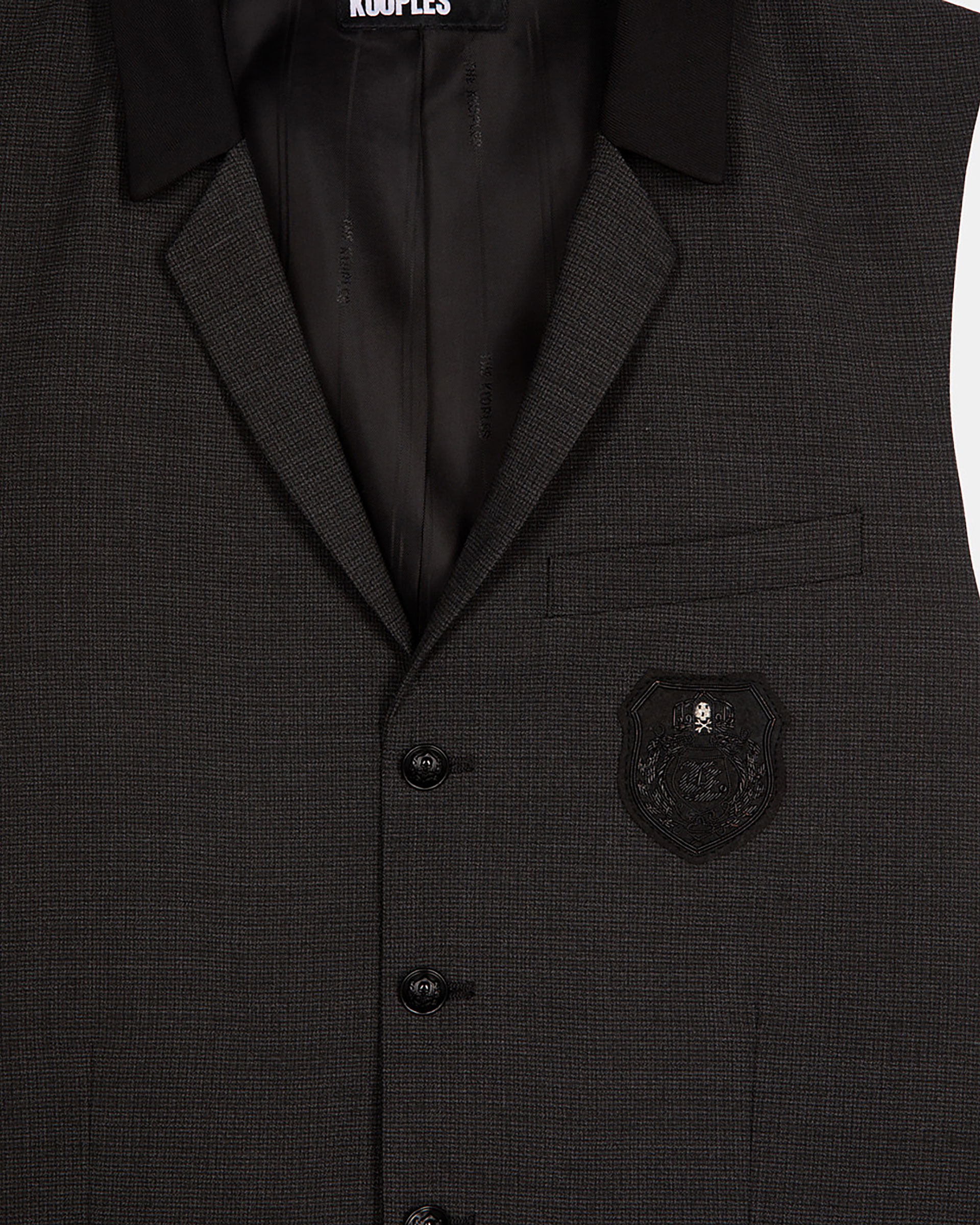 Black micro check wool blend suit vest