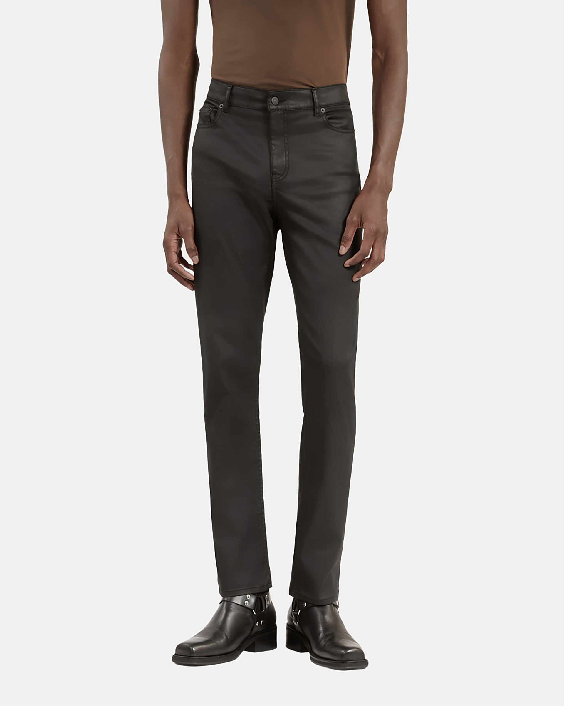 Black leather-effect skinny jeans