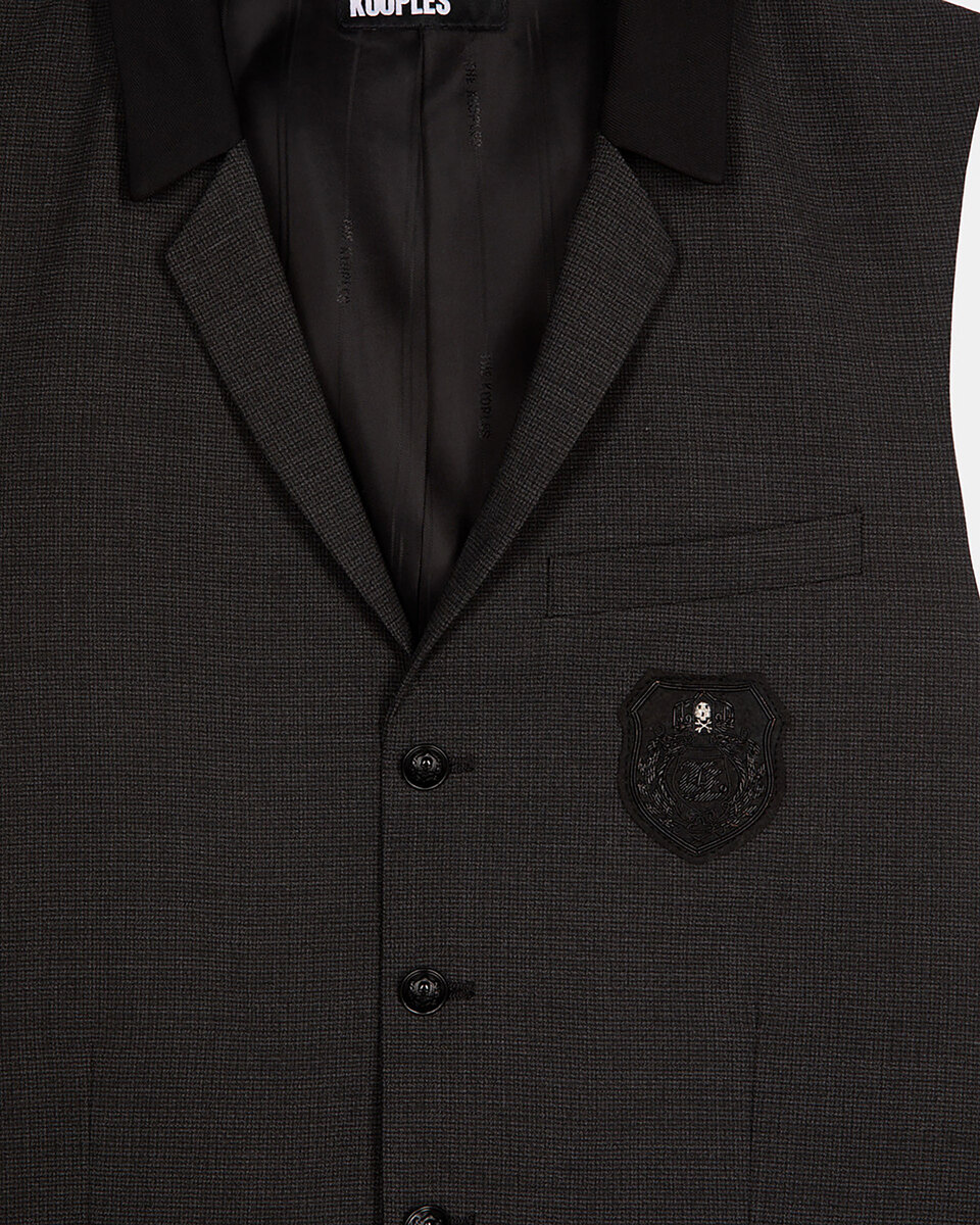 Black micro check wool blend suit vest