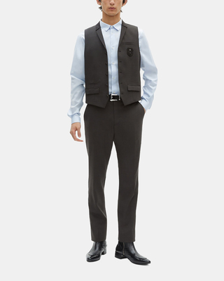 Black micro check wool blend suit vest