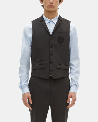 Black micro check wool blend suit vest