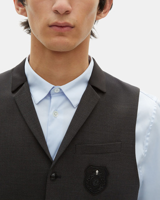 Black micro check wool blend suit vest