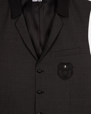 Black micro check wool blend suit vest