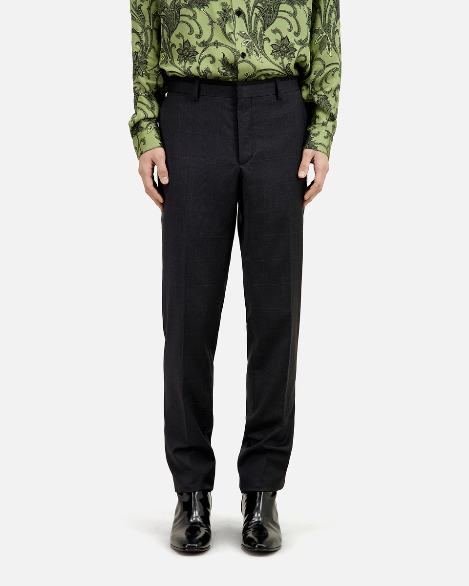 Grey wool Prince of Wales suit trousers