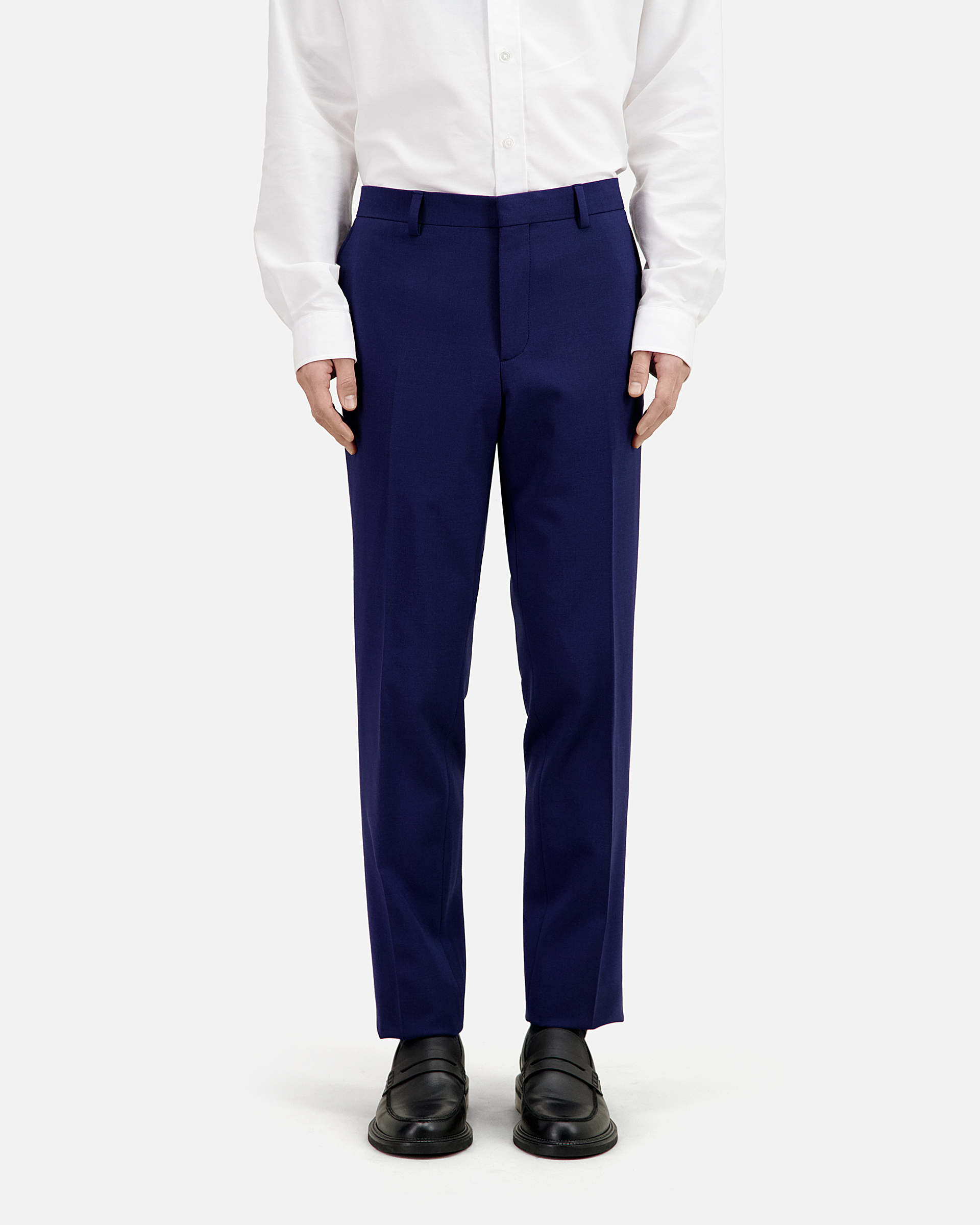 Bright blue wool suit trousers