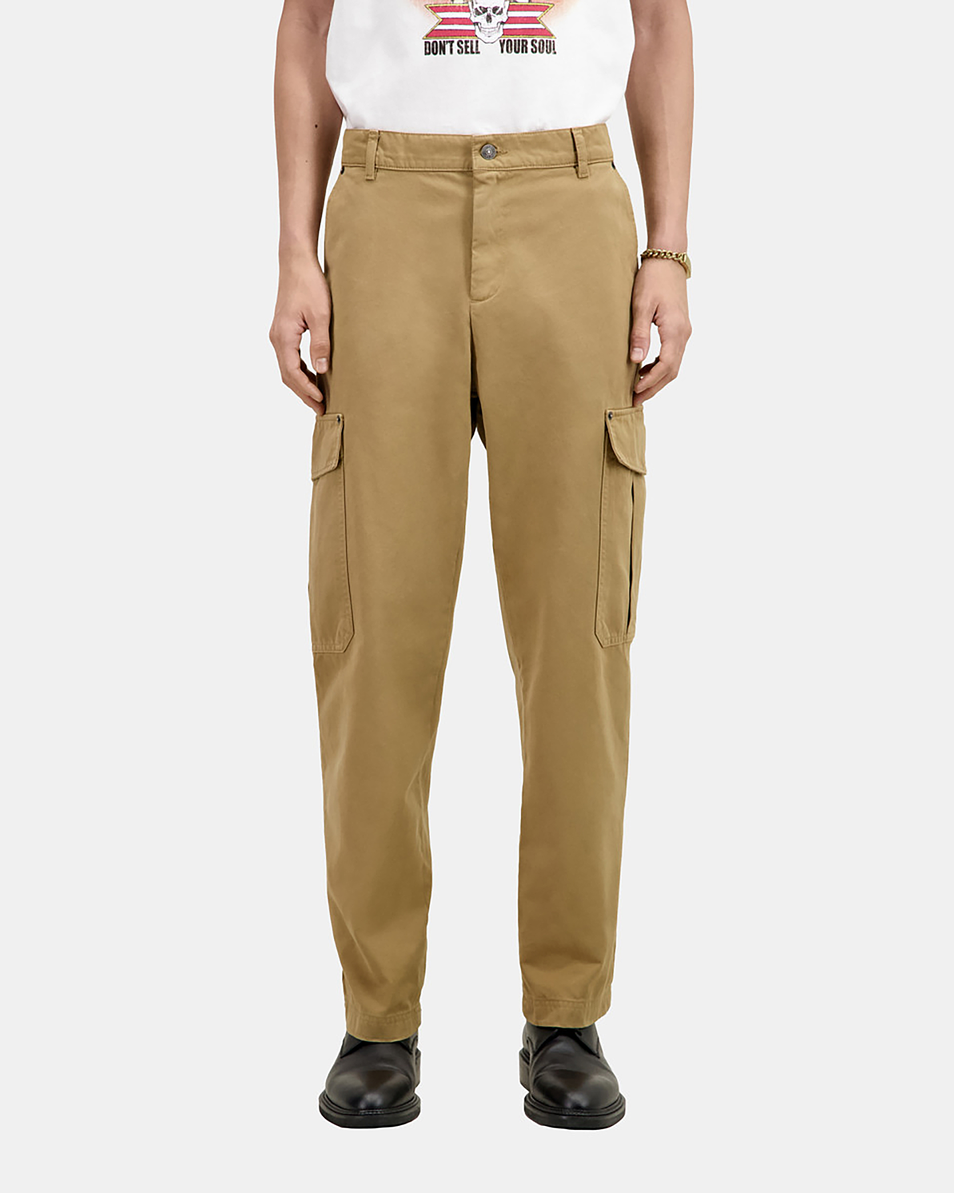 Beige cotton cargo pants