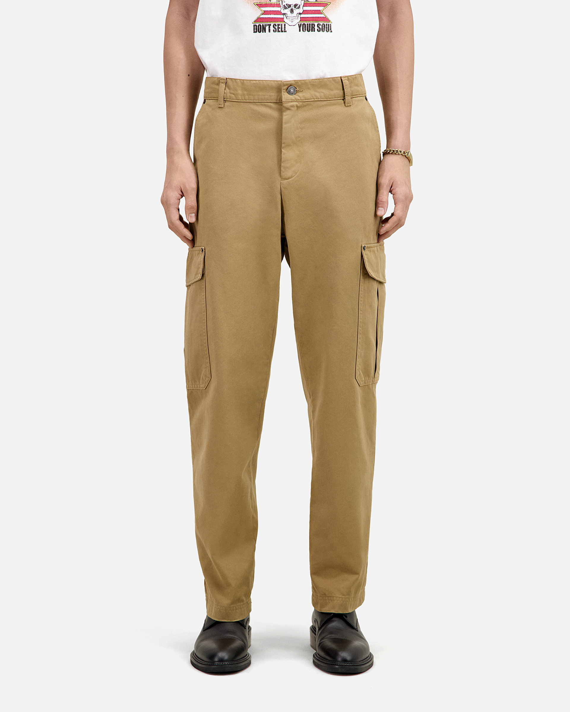 Beige cotton cargo pants