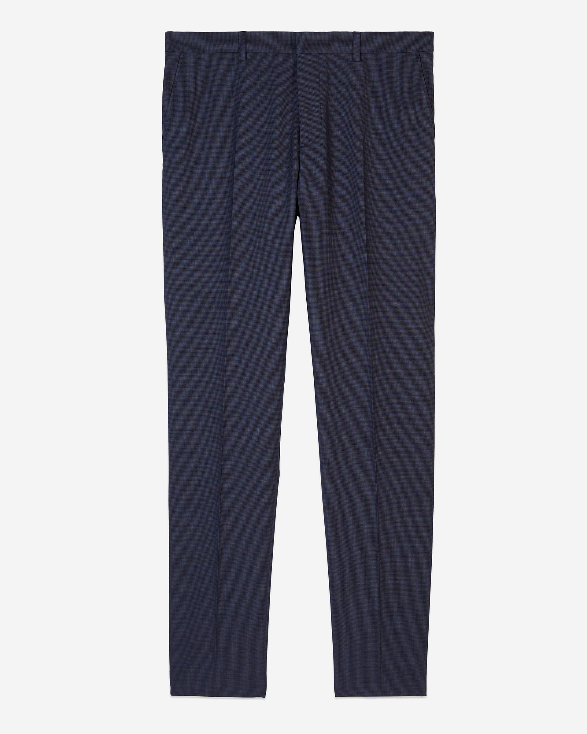 Navy blue micro-check wool suit trousers