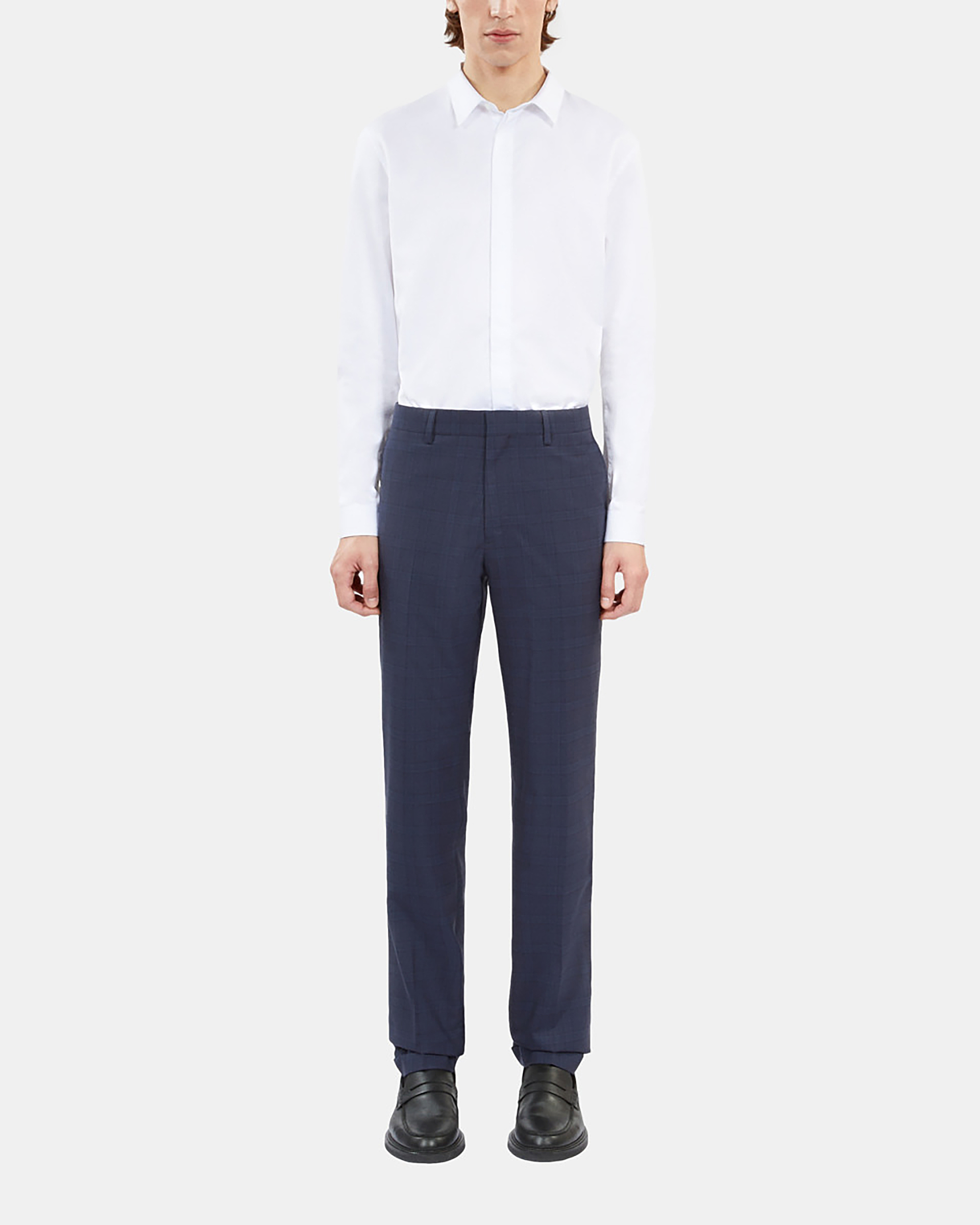 Navy blue Prince of Wales wool suit trousers