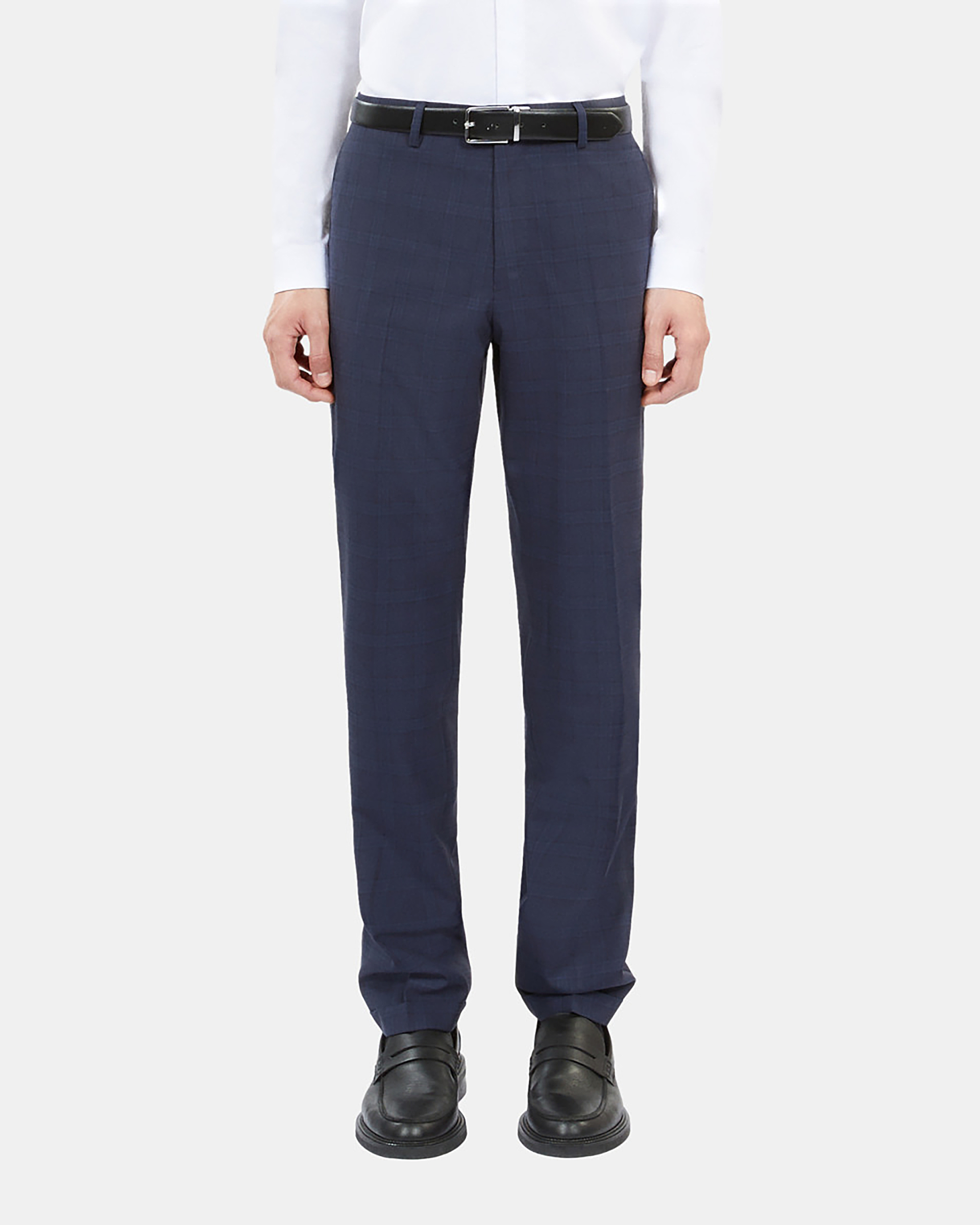 Navy blue Prince of Wales wool suit trousers
