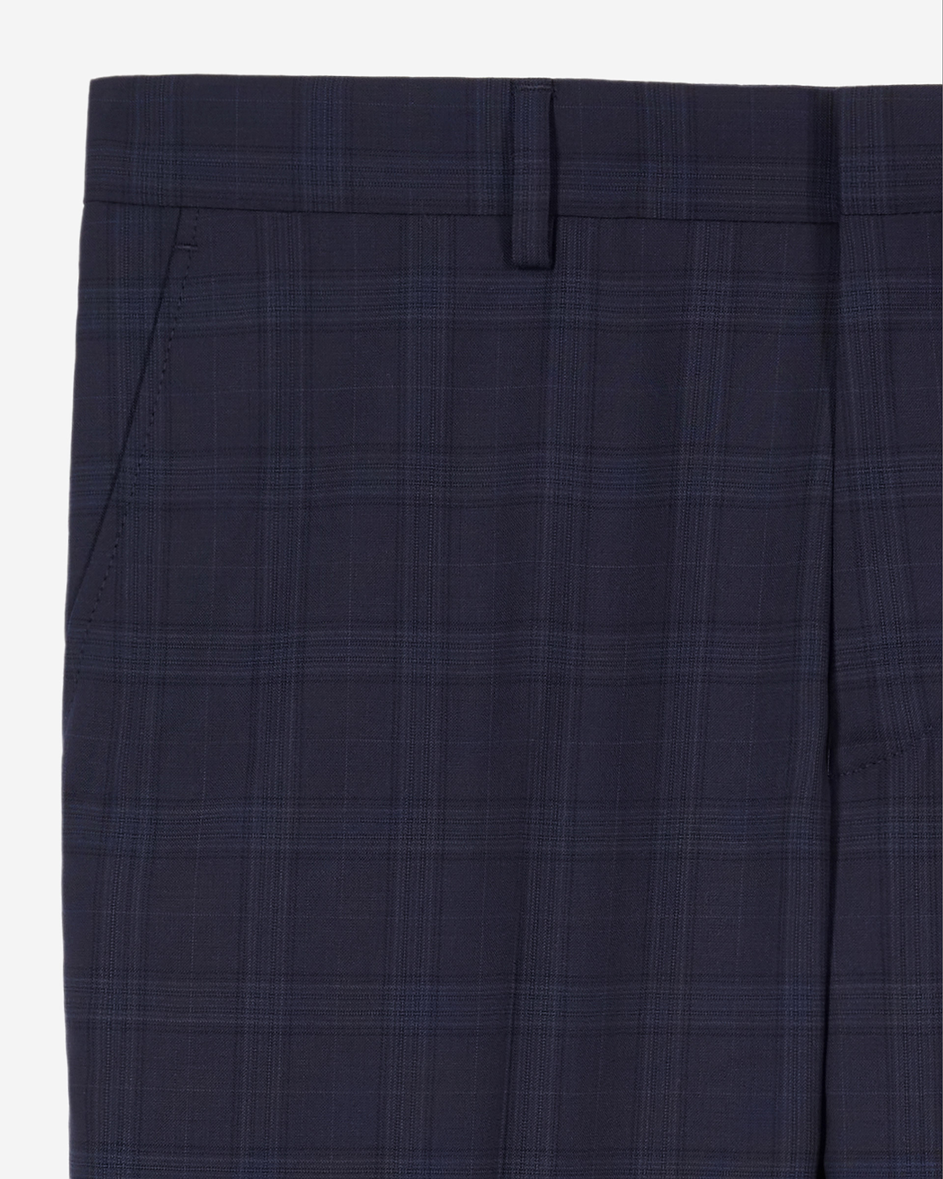 Navy blue Prince of Wales wool suit trousers