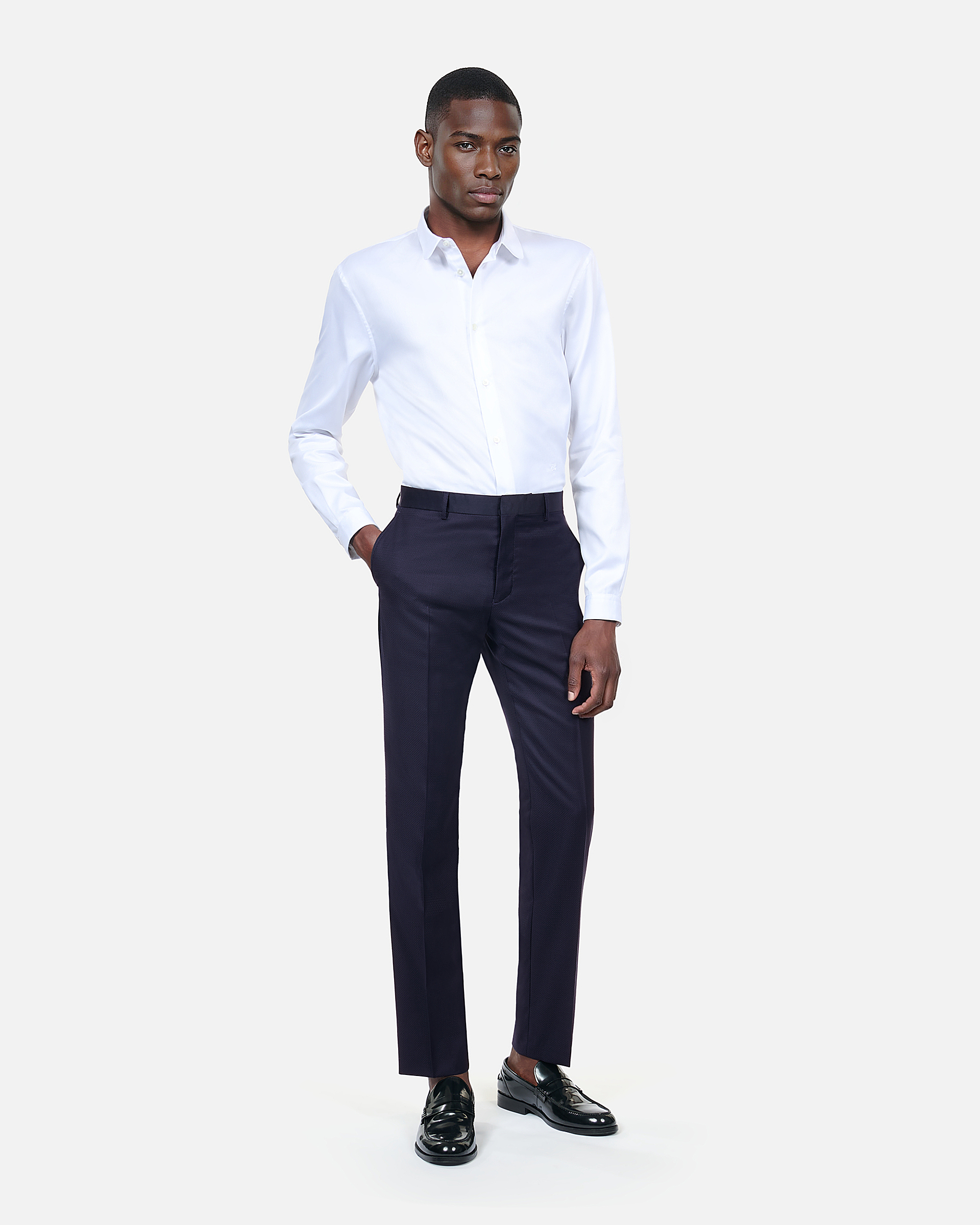 Blue navy wool tuxedo fitted trousers