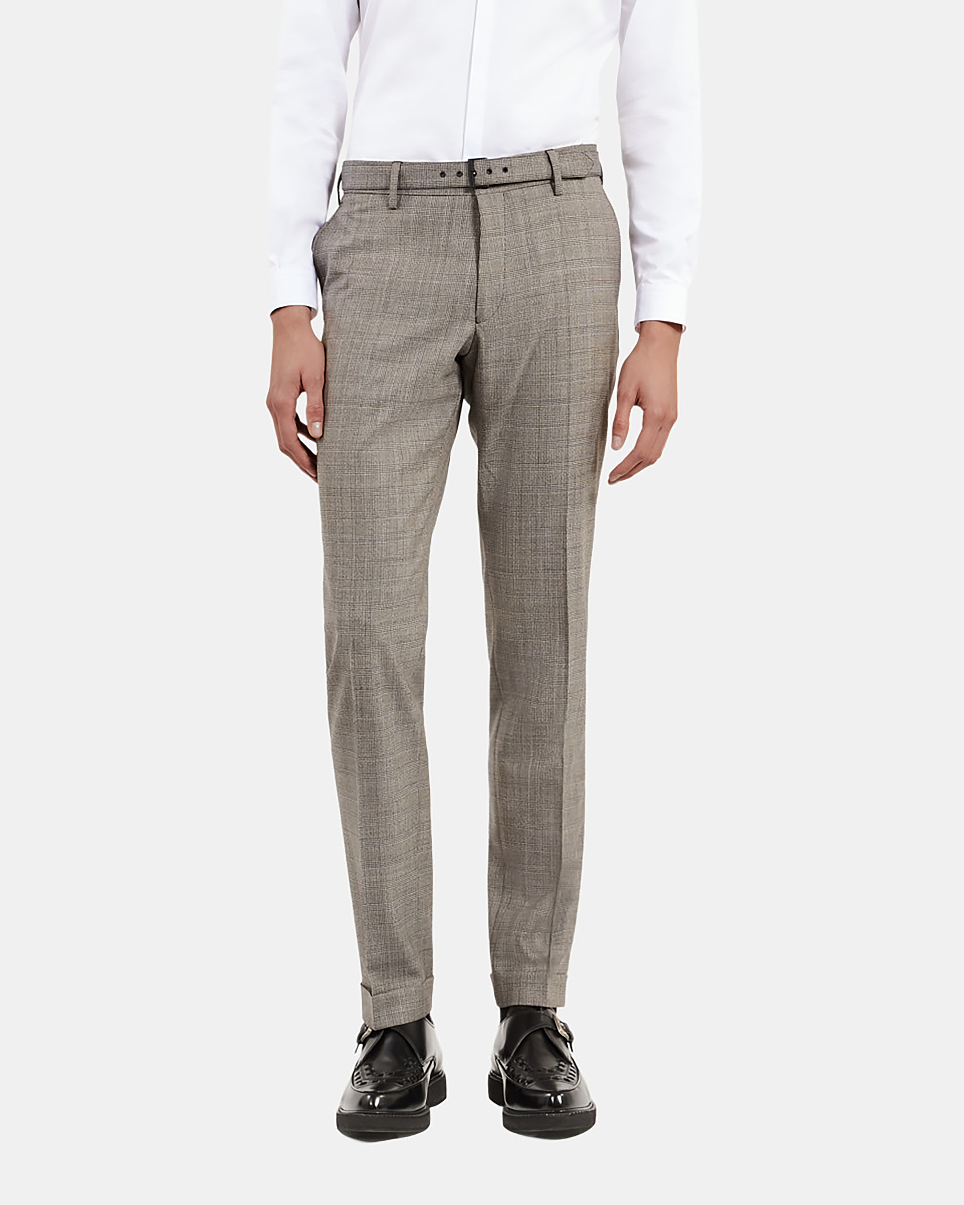 Prince of Wales beige wool suit pants