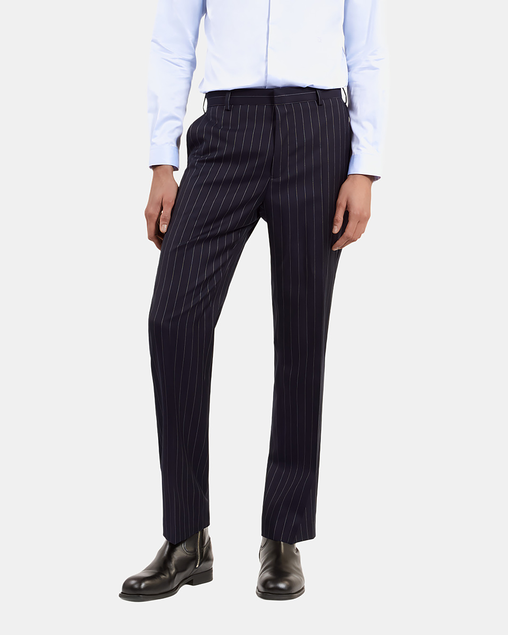 Blue pinstripe suit pants