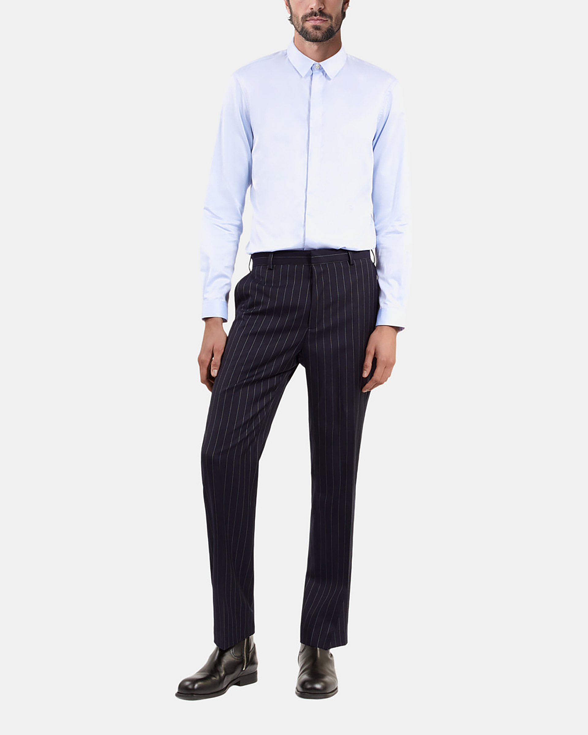 Blue pinstripe suit pants