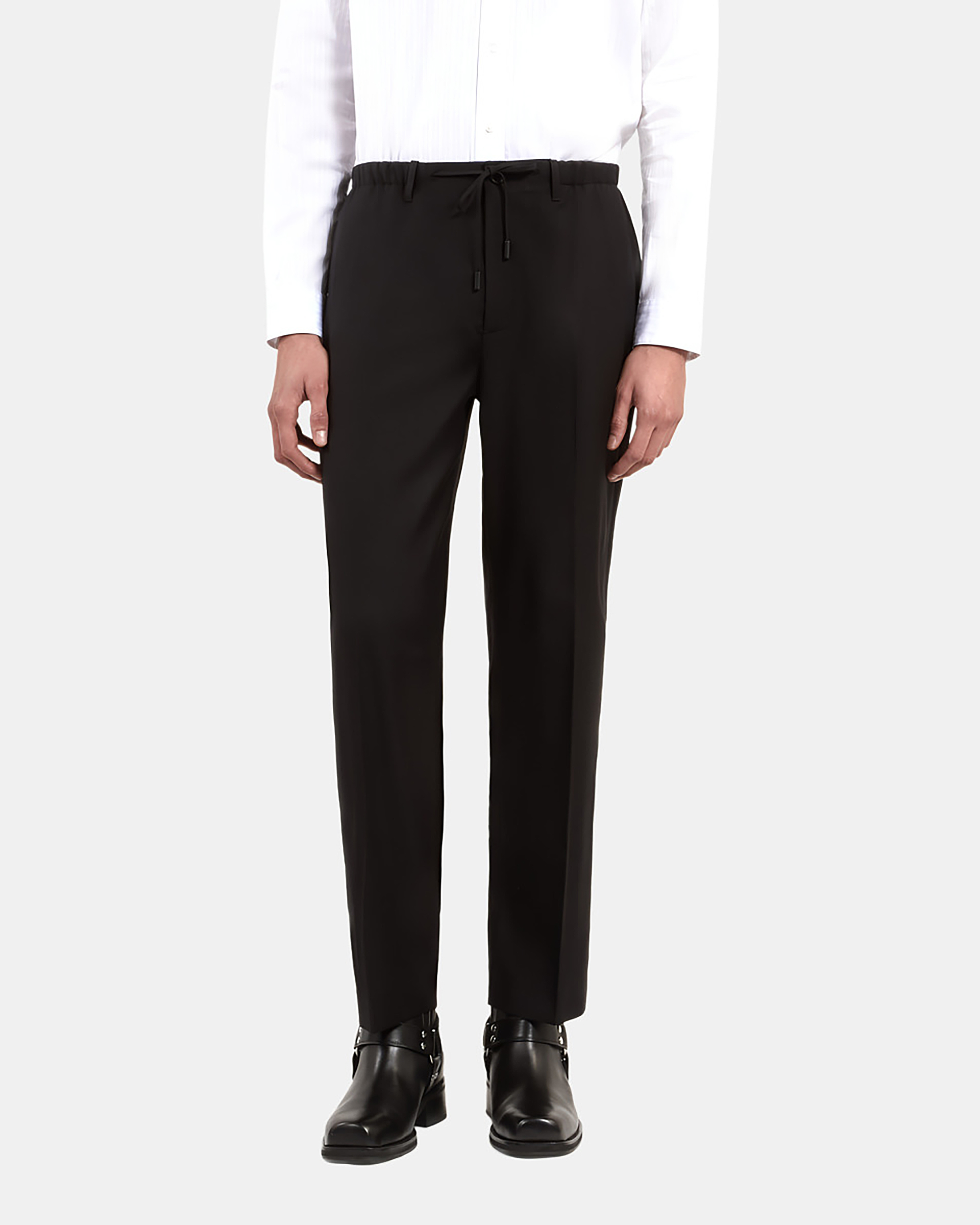 Black wool straight pants