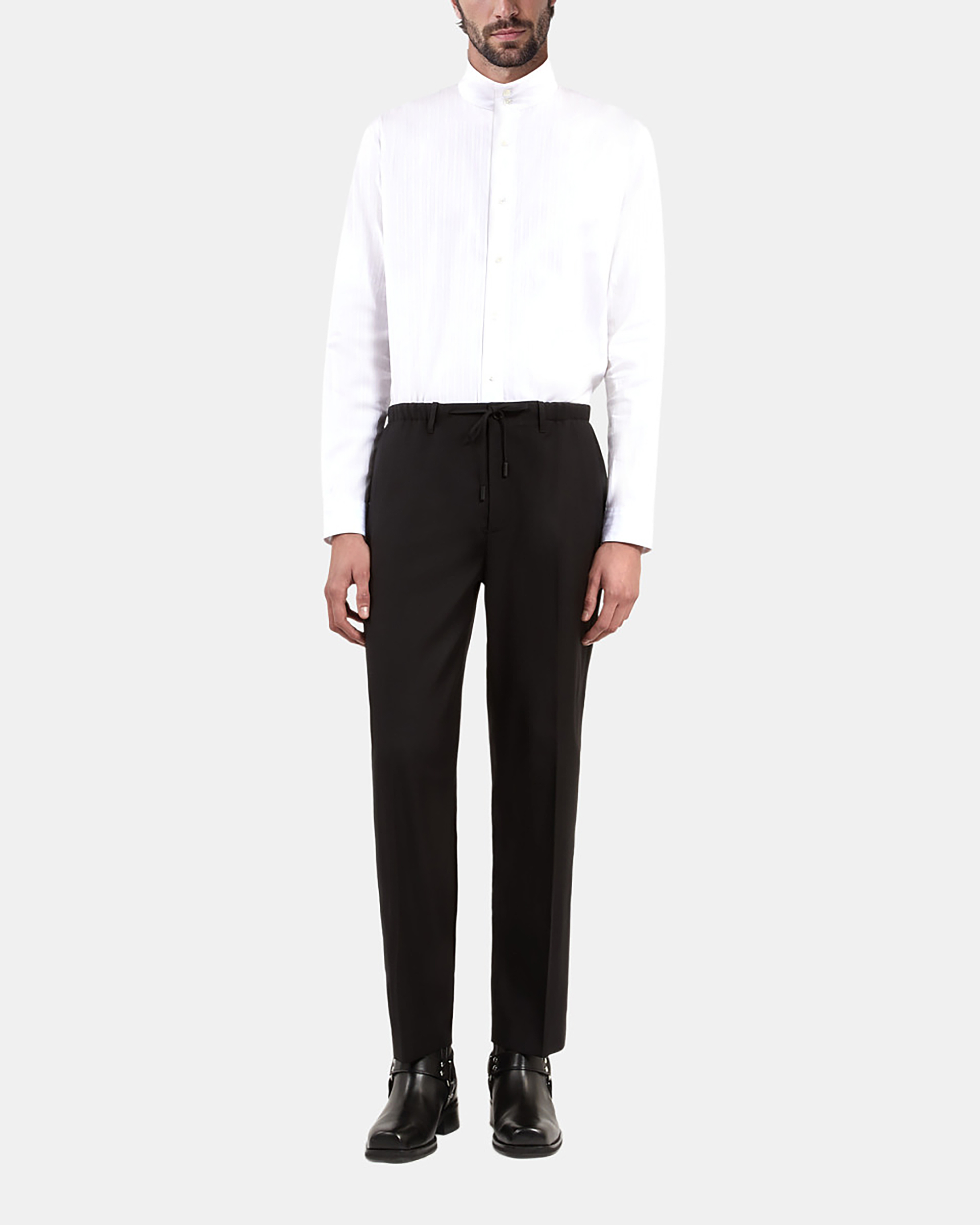 Black wool straight pants