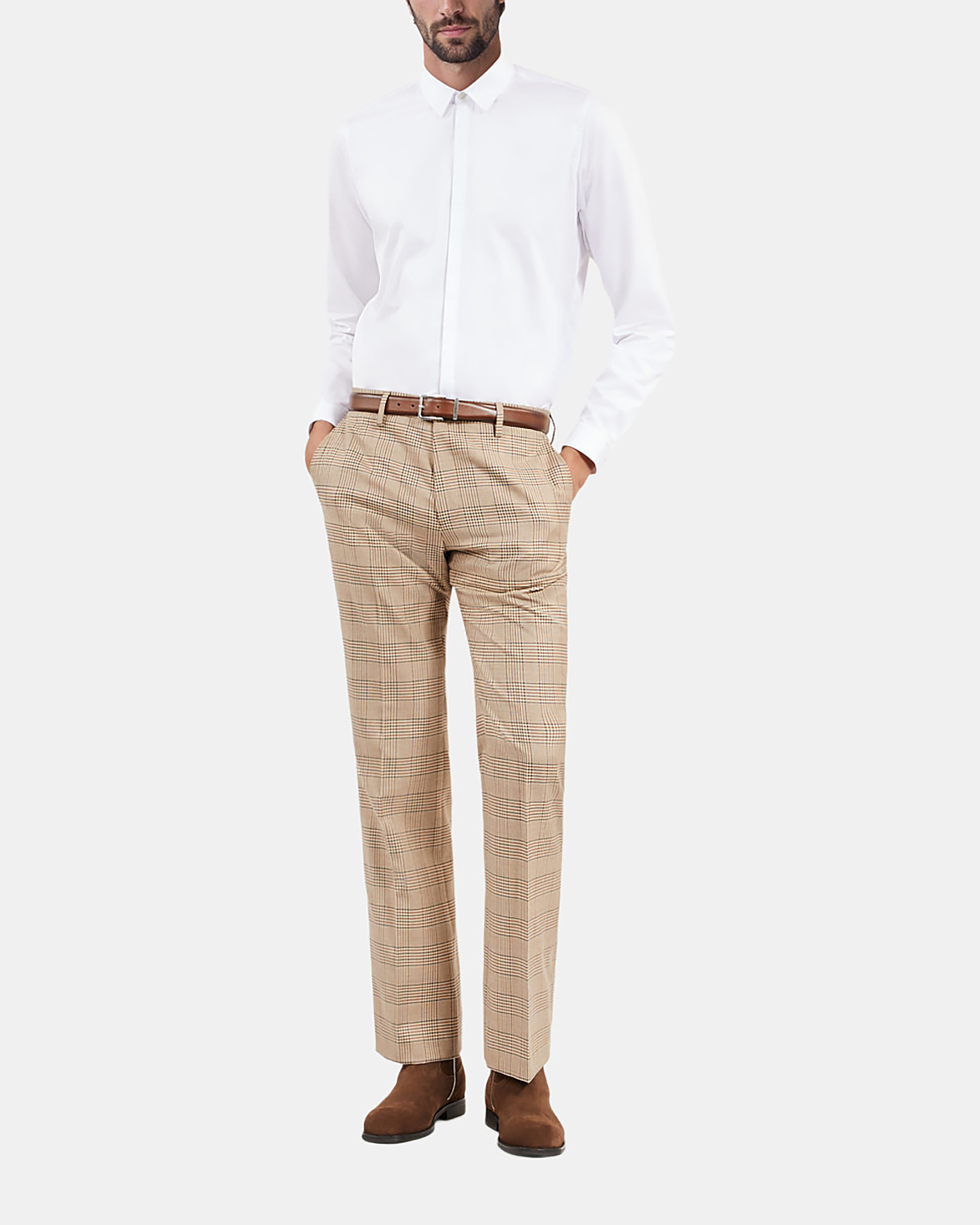 Prince of Wales beige suit pants