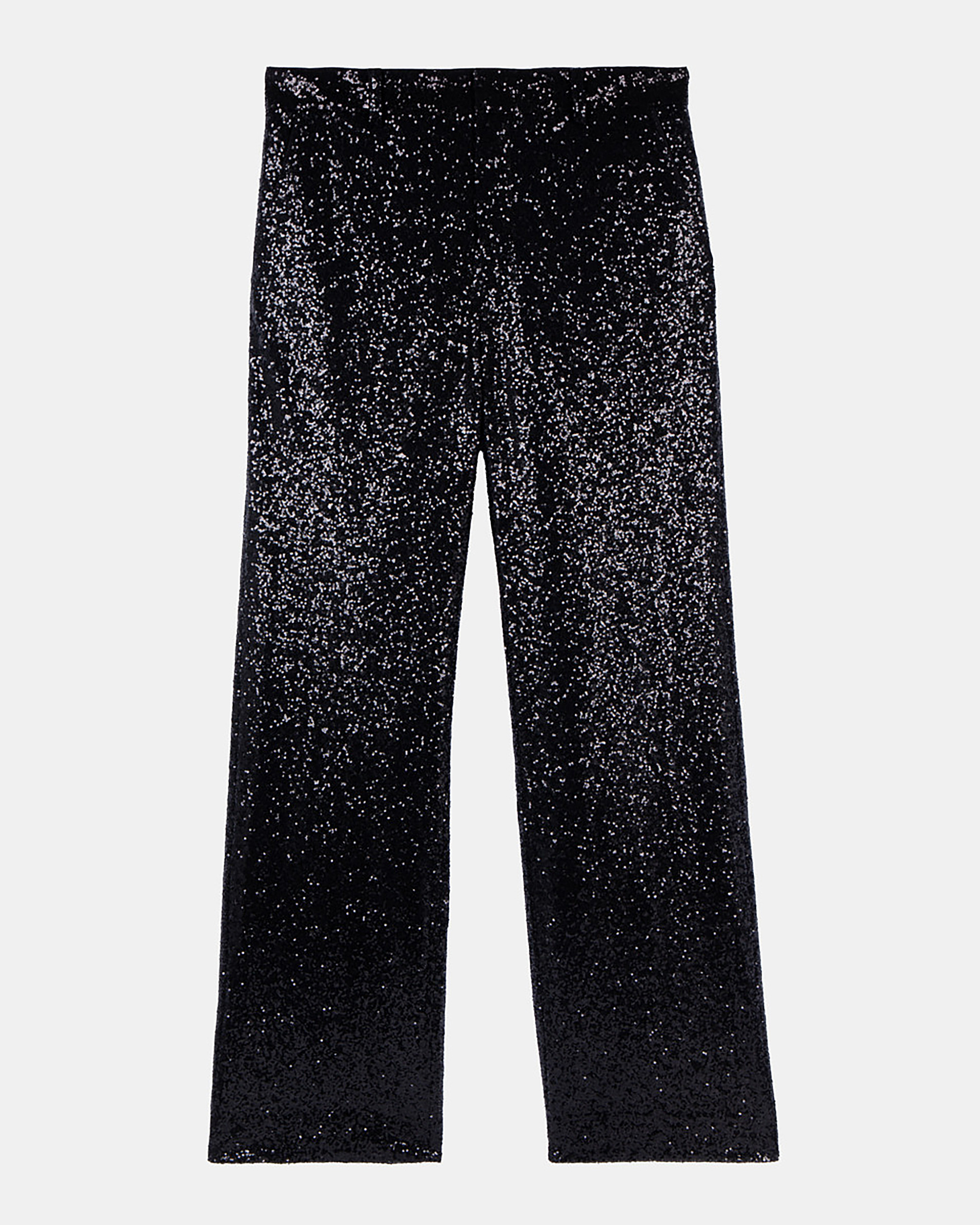 Straight-cut black sequin pants