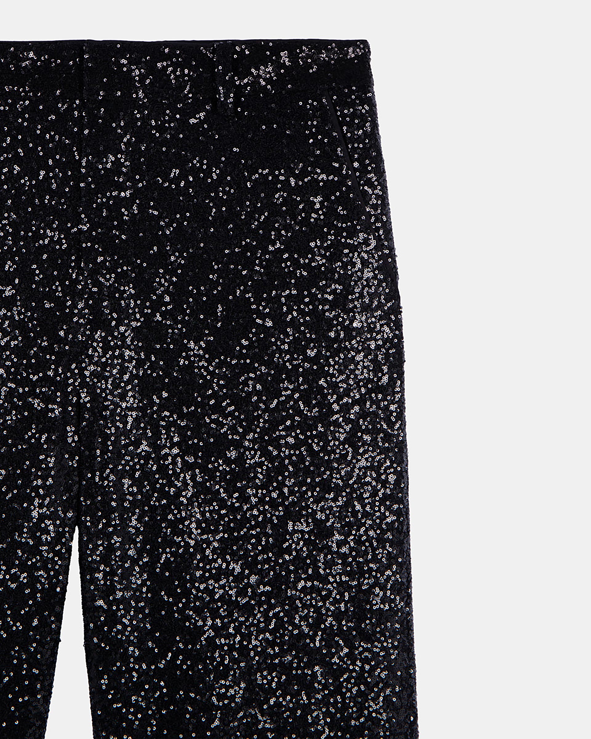 Straight-cut black sequin pants