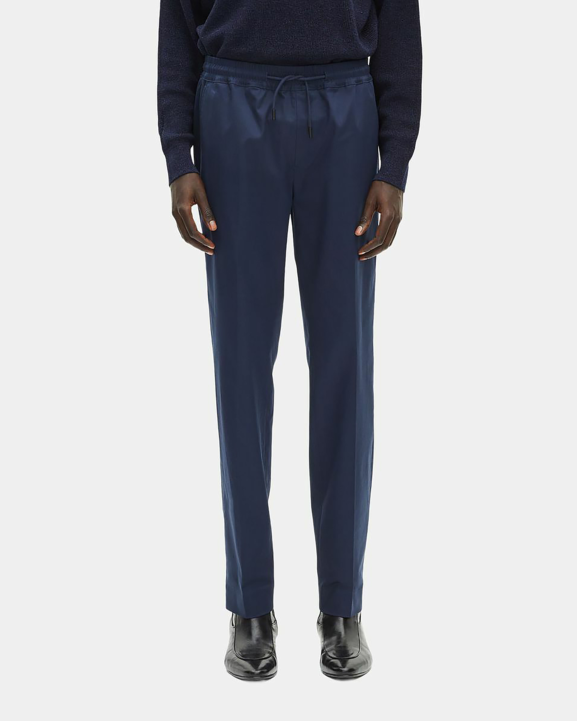 Navy straight-leg pants