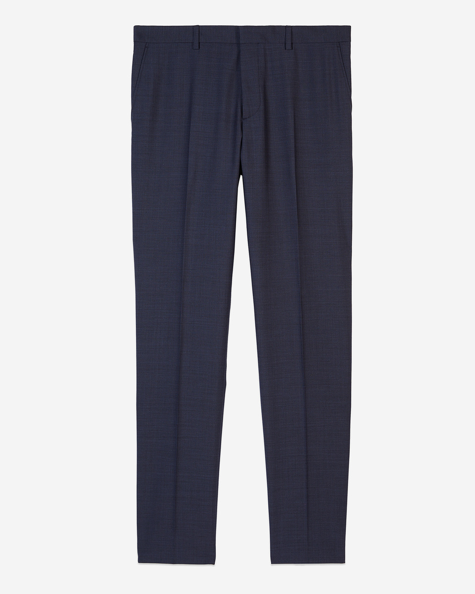 Navy blue micro-check wool suit trousers