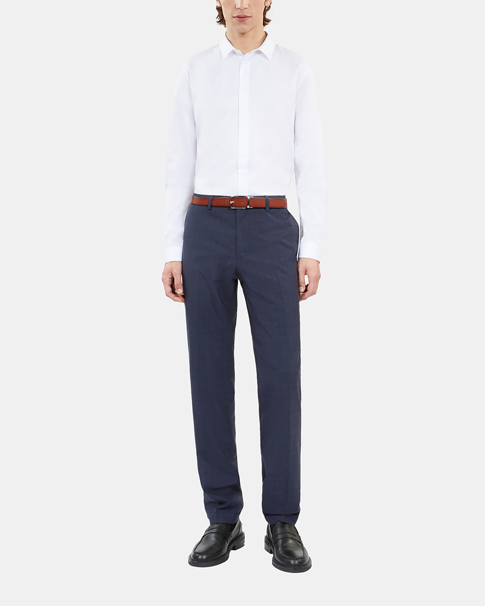 Navy blue Prince of Wales wool suit trousers
