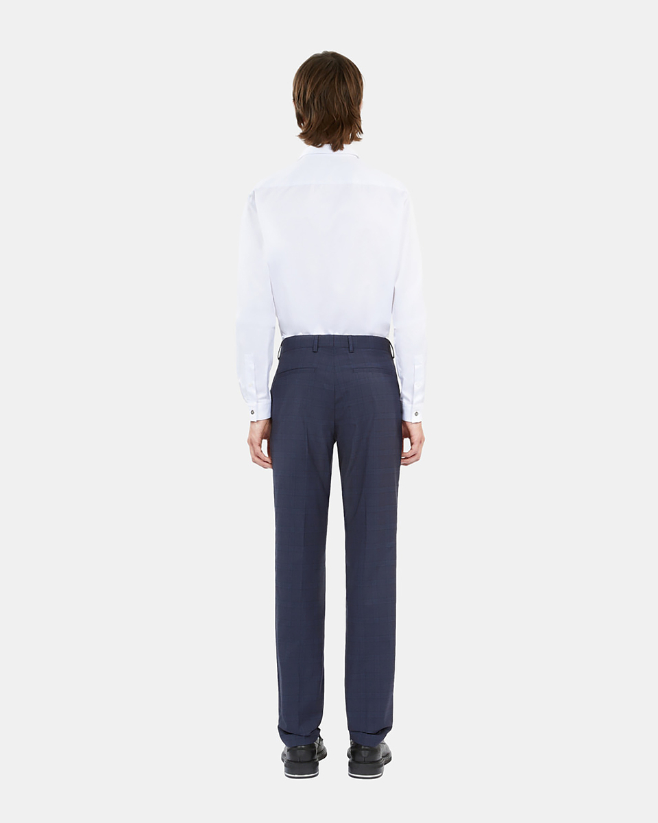 Navy blue Prince of Wales wool suit trousers