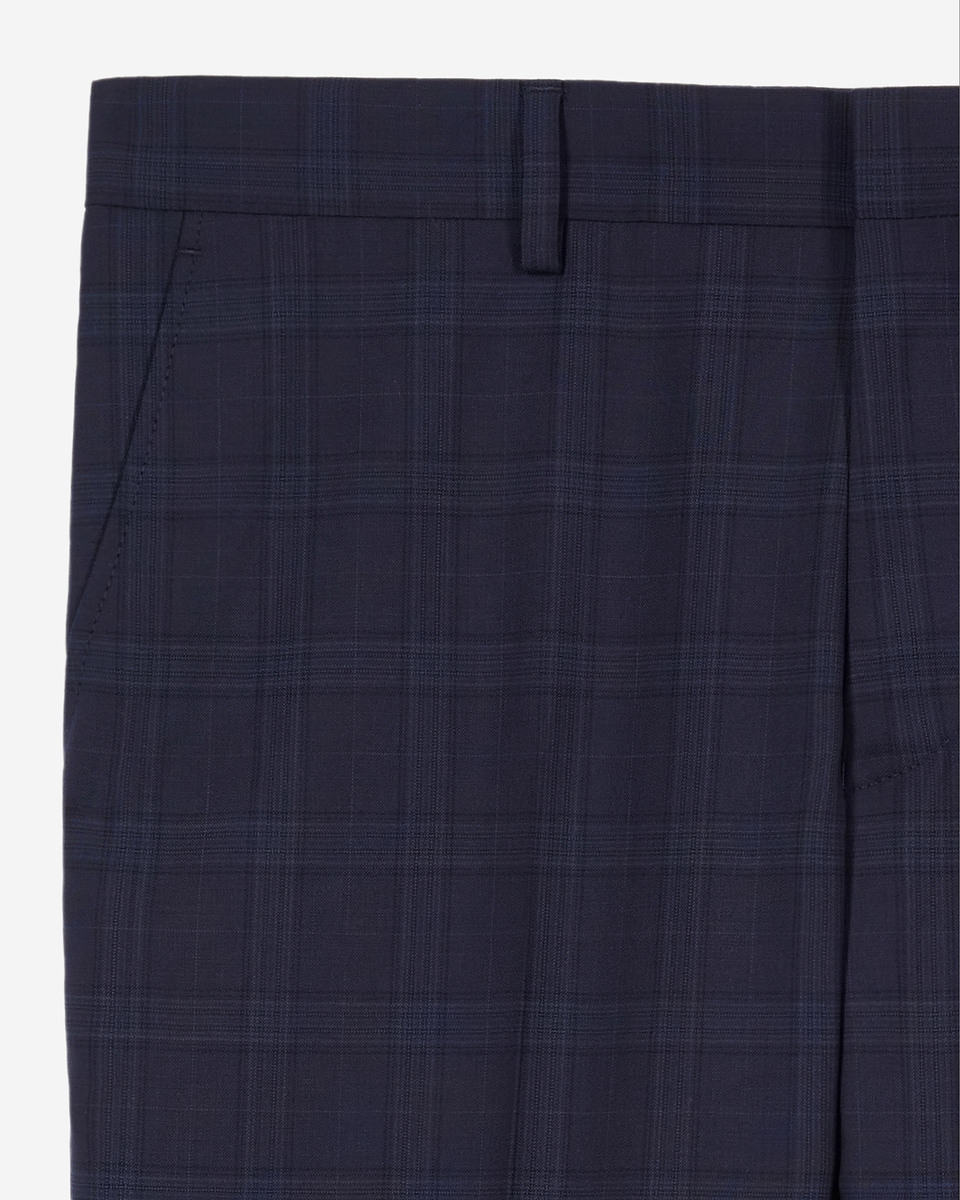 Navy blue Prince of Wales wool suit trousers