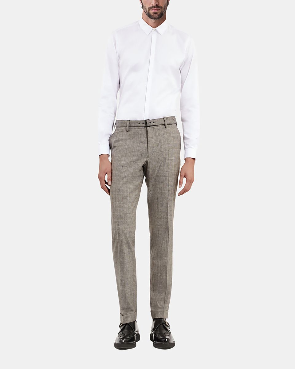 Prince of Wales beige wool suit pants