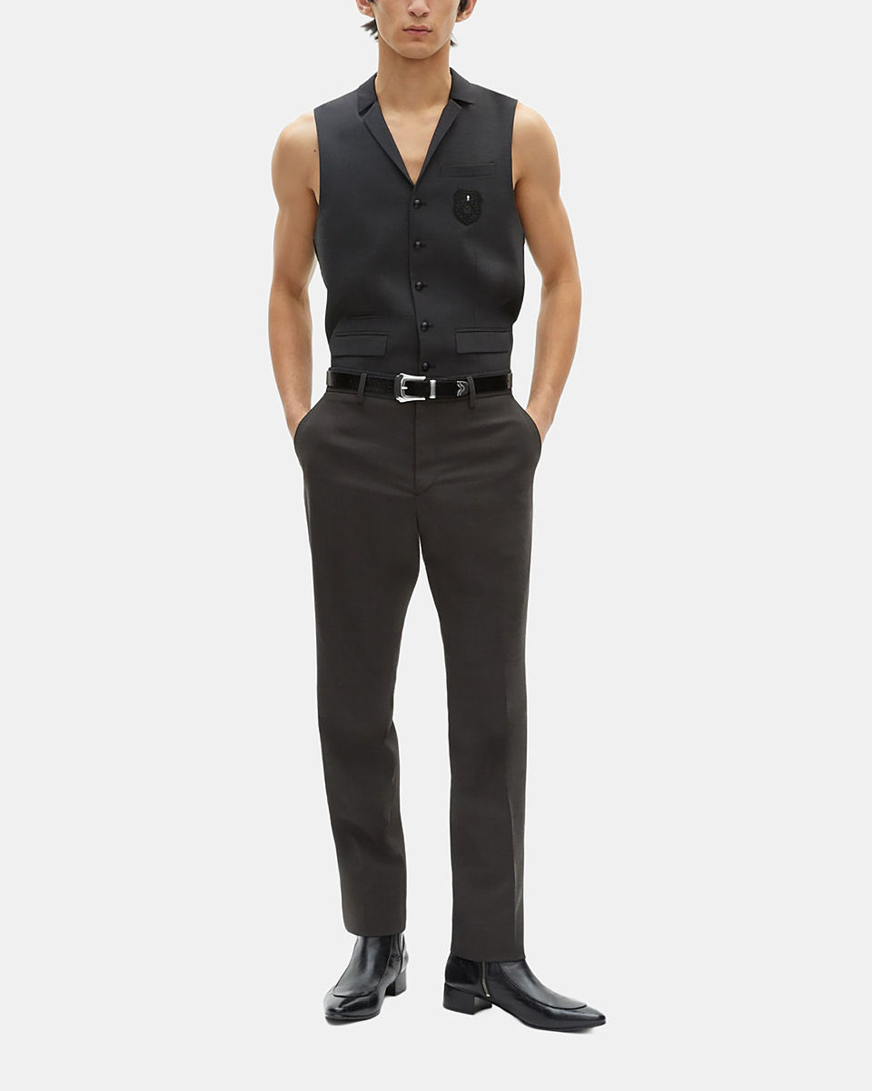 Black micro check wool blend suit pants
