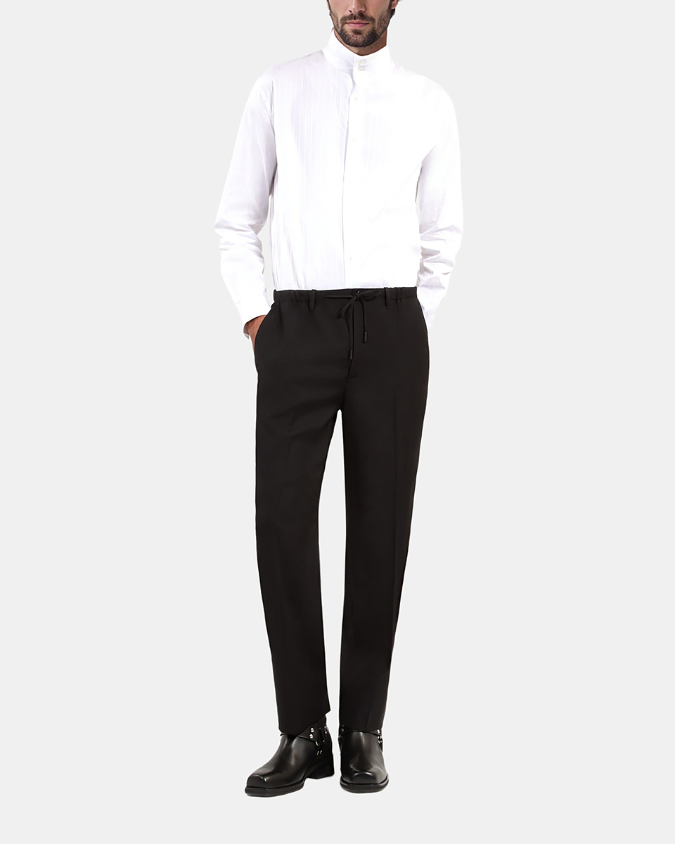 Black wool straight pants