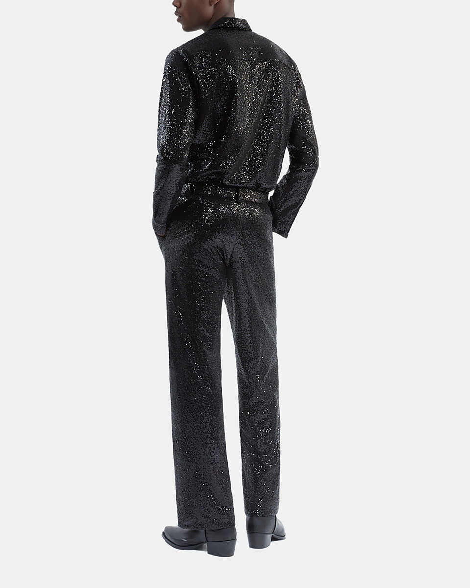 Straight-cut black sequin pants