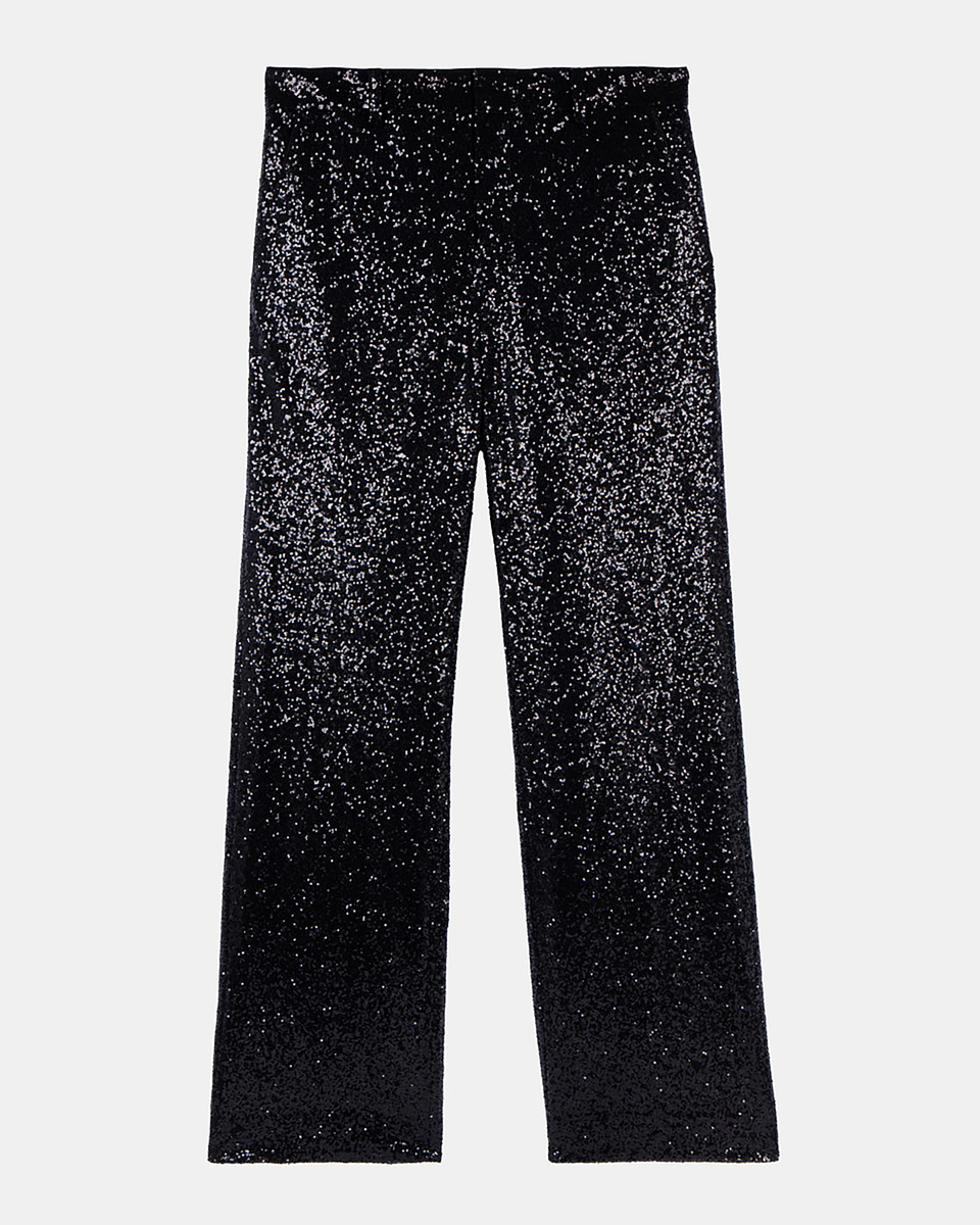Straight-cut black sequin pants