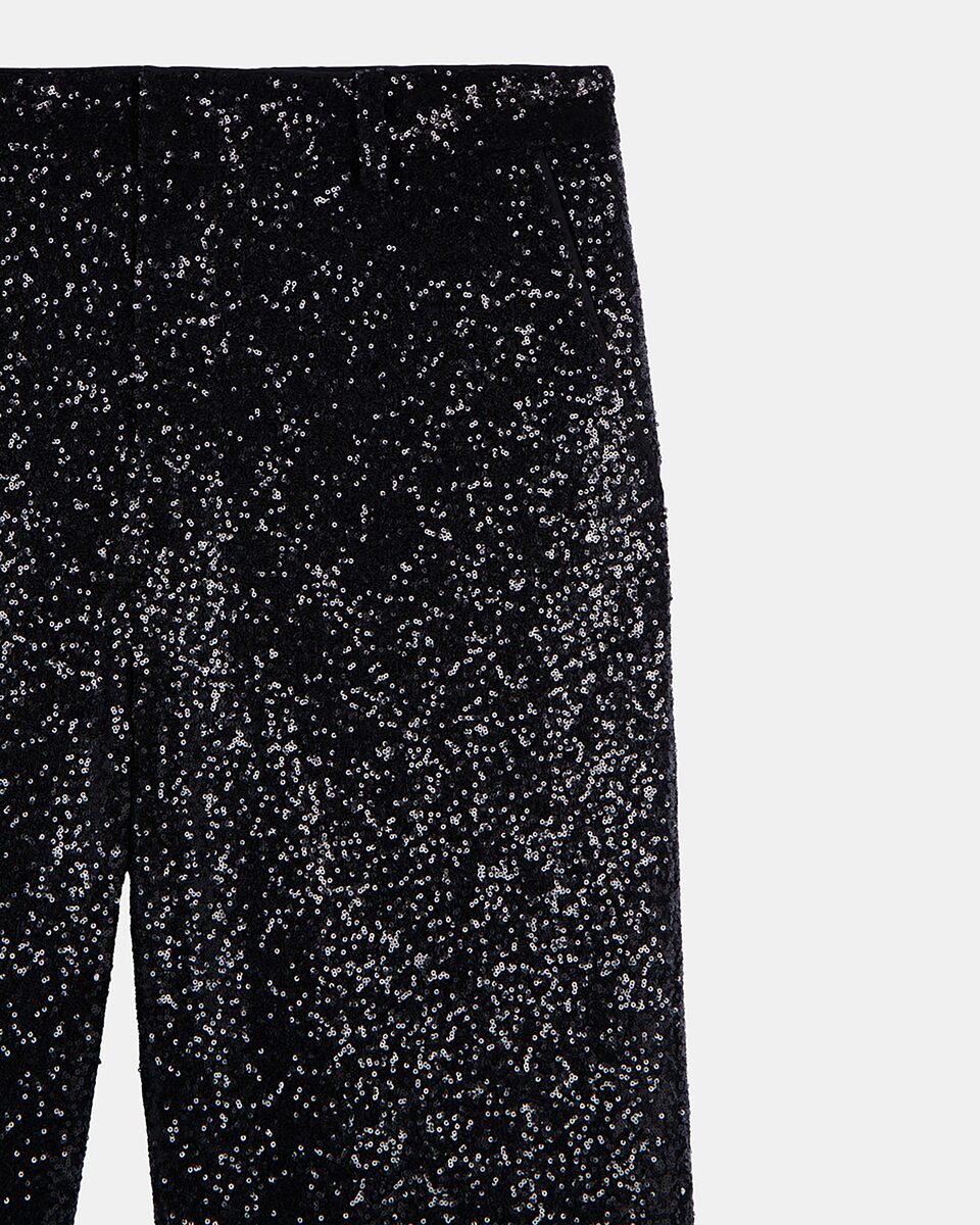 Straight-cut black sequin pants