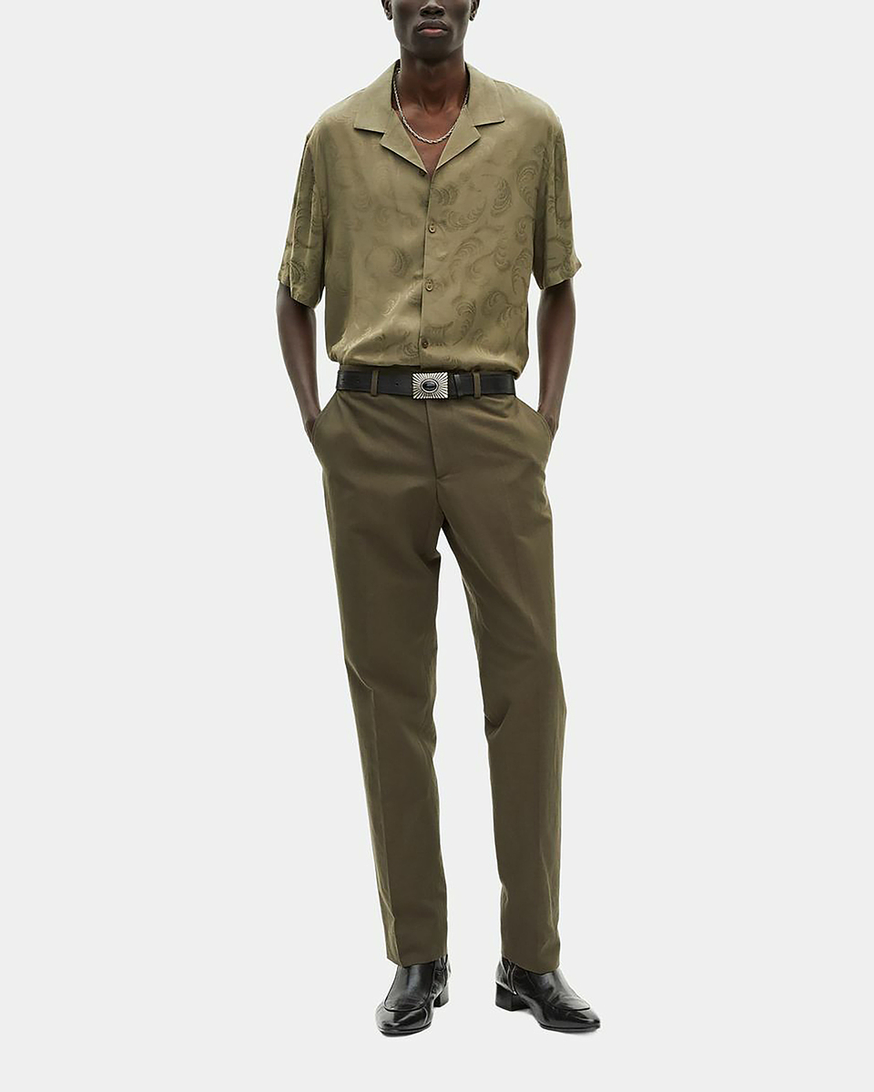 Straight suit pants in khaki cotton linen