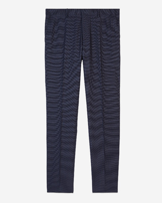 Navy blue micro-check wool suit trousers