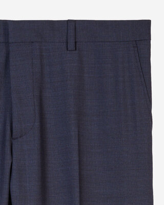 Navy blue micro-check wool suit trousers