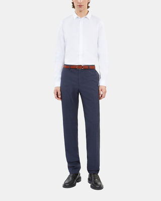 Navy blue Prince of Wales wool suit trousers