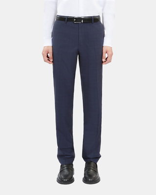 Navy blue Prince of Wales wool suit trousers