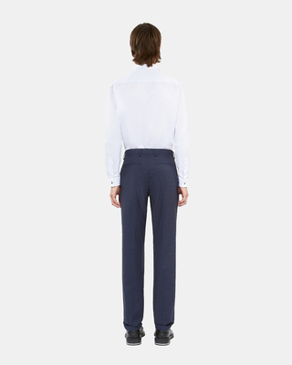 Navy blue Prince of Wales wool suit trousers