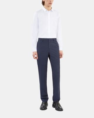 Navy blue Prince of Wales wool suit trousers