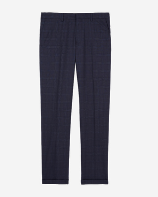 Navy blue Prince of Wales wool suit trousers
