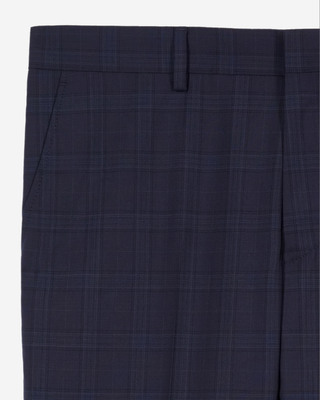 Navy blue Prince of Wales wool suit trousers