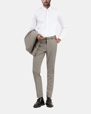 Prince of Wales beige wool suit pants