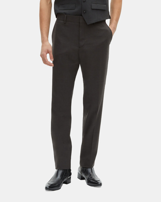 Black micro check wool blend suit pants