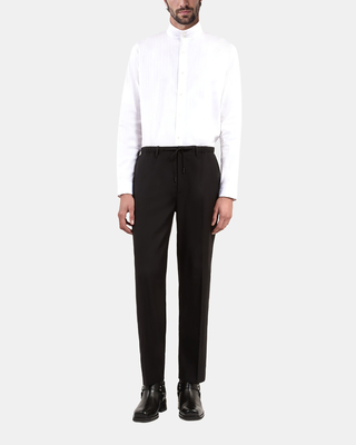 Black wool straight pants