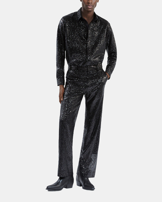 Straight-cut black sequin pants
