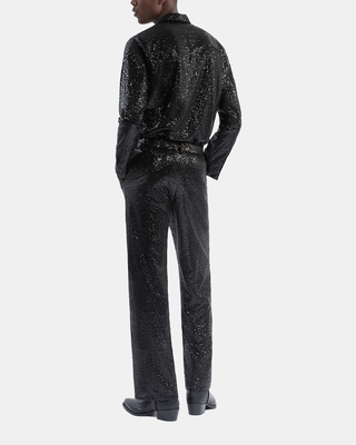 Straight-cut black sequin pants