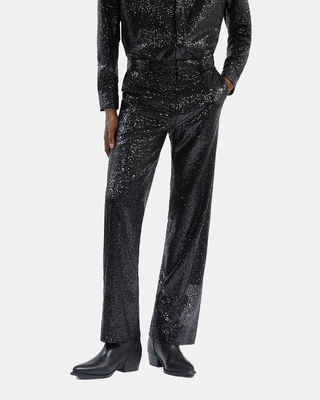 Straight-cut black sequin pants